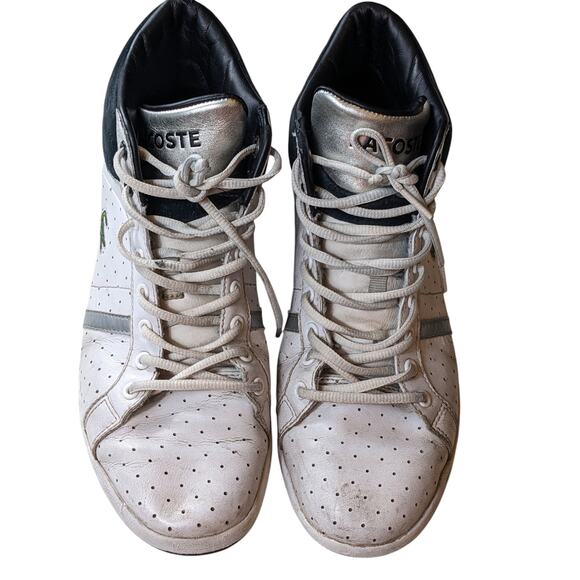 Lacoste Shoes Mens 9.5 High Top Sneakers Lace Up Leather Upper Retro Streetwear - Picture 13 of 14